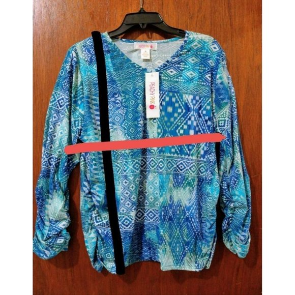 Casual Geometric Turquoise Blouse - Picture 6 of 7